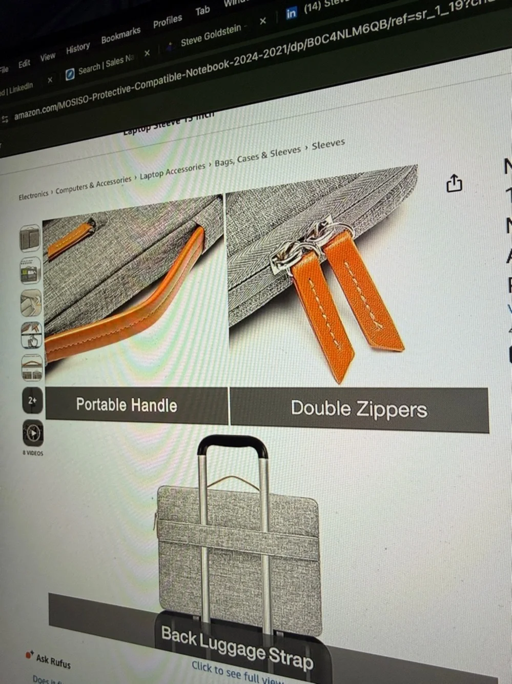 Gray Men's Laptop Briefcase with Tan Accents